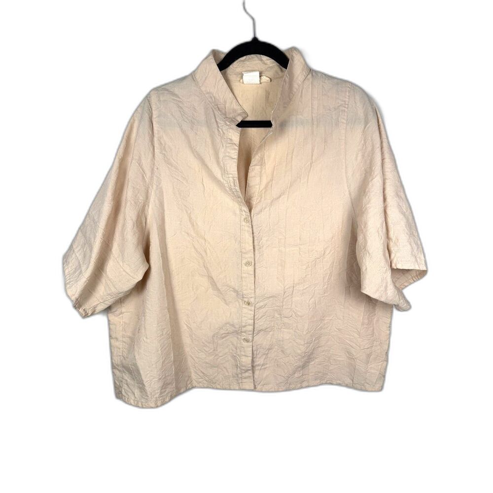 Vintage 80s Habi Roberts Textured Beige Boxy Blouse Minimalist Top M